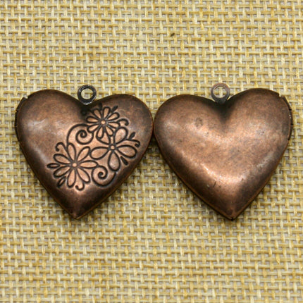 5 pcs Antique COPPER Heart Locket Pendant Charm - 26x26mm 7mm thickness - A18