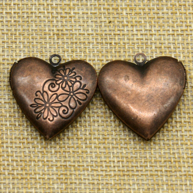 5 pcs Antique COPPER Heart Locket Pendant Charm - 26x26mm 7mm thickness - A18