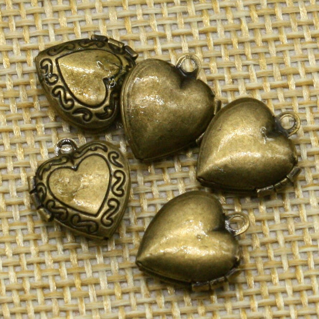 10 pcs Antique BRASS Filigree Locket Small Heart in Heart Pendant Charm Dangle - 12x11mm - Brass Locket Charm - A3