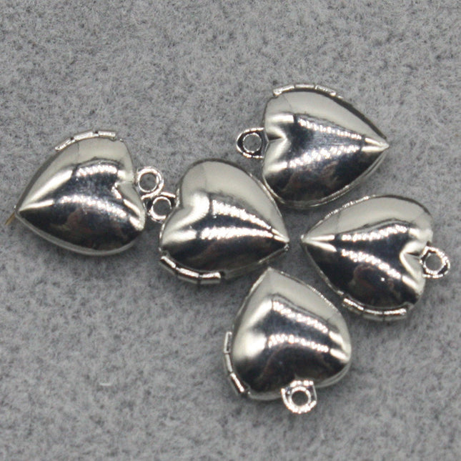 10 pcs Rhodium Plated Filigree Locket Plain Heart Pendant Charm - 10x12mm - Brass Locket Pendant Charm - A43