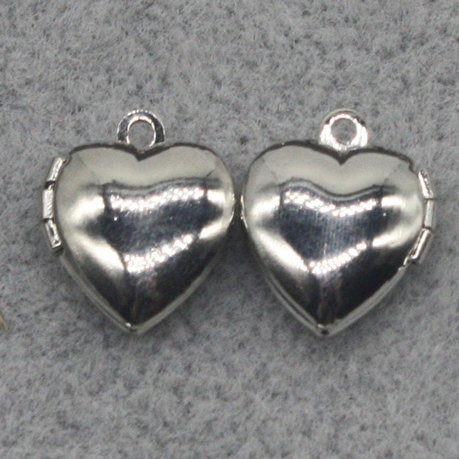 10 pcs Rhodium Plated Filigree Locket Plain Heart Pendant Charm - 10x12mm - Brass Locket Pendant Charm - A43