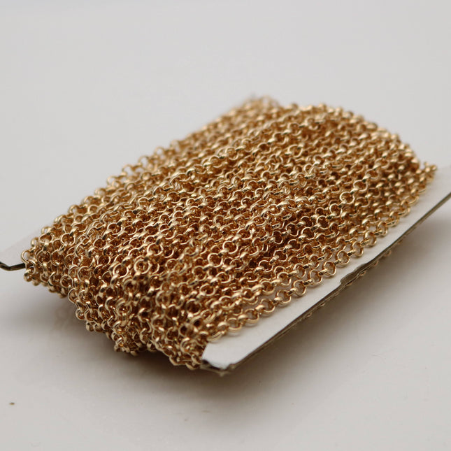 Pinky Gold Plated Rolo Chain bulk, 32 ft spool of Champagne Gold Plated ROLO cable chain - 3.1mm SOLDERED Links -  Chain - 3.1BL