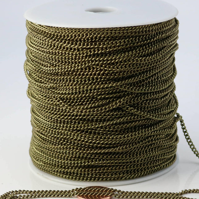 Sample 3 ft of Antique Brass Plated SOLDERED FACET sturdy Curb Chain - 2.7mm width Solder link - with Free Matching Jumpring (5pcs) - 2.7F