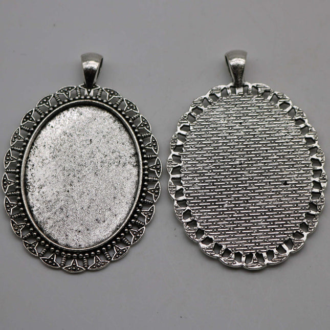 5 pcs Oval Antique Silver Bezel - for 30x40mm - Oval Pendant Blank Bezel for Cabochon Cameo Pendants, Photo Jewelry