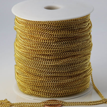 100 ft Gold Plated SOLDERED FACET sturdy Chunky Curb Chain - 2.7mm width Solder link - with Free Jumpring (100 pcs) - 2.7F