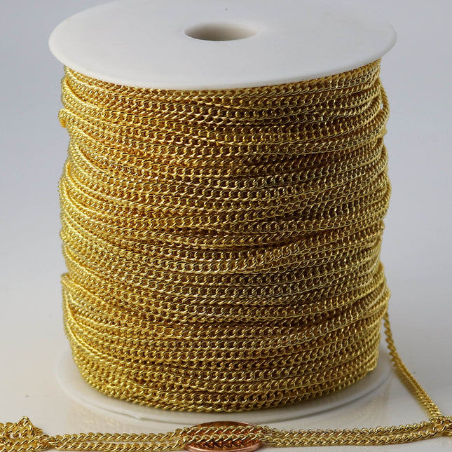 100 ft Gold Plated SOLDERED FACET sturdy Chunky Curb Chain - 2.7mm width Solder link - with Free Jumpring (100 pcs) - 2.7F