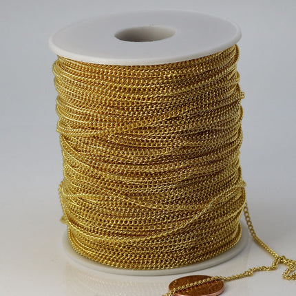 10 feet spool of Gold Plated SOLDERED FACET Curb Chain - 2.3mm Solder link - with Free Matching Jumpring (10 pcs) - 2.3F