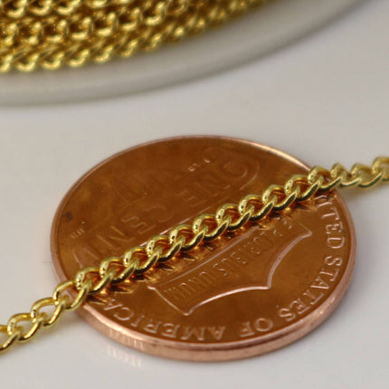 10 feet spool of Gold Plated SOLDERED FACET Curb Chain - 2.3mm Solder link - with Free Matching Jumpring (10 pcs) - 2.3F