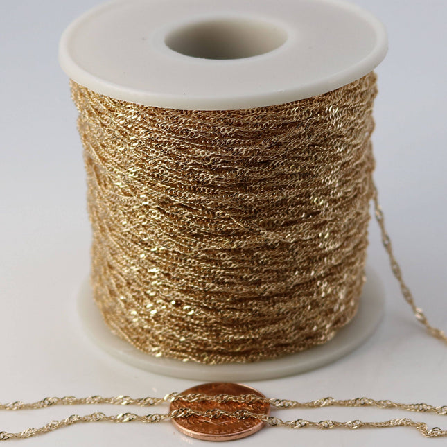 100 ft of Champagne Gold (Pinky Gold) Plated SOLDERED TWIST Twisted Rope Curb Chain - 1.8mm width Solder link - w Free Jumpring (100pcs)