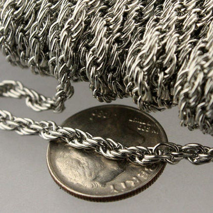 100 feet of Rhodium Finished Fashion Rope Chain - 3.9x3.0mm Link - Chain Thickness 2.7mm