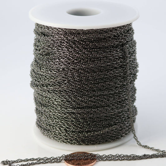 NEWnew 32 feet spool of Gunmetal Plated SOLDERED ROPE Twisted Curb Chain - 2.0mm width Solder link - with Free Matching Jumpring (50pcs)