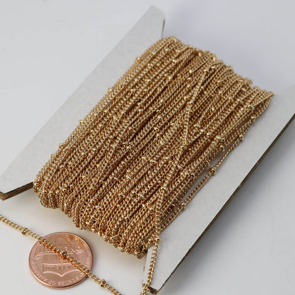 300 ft Champagne Gold (Pinky Gold) Plated BALL Curb Chain - 1.6mm - Tiny Satellite Solder Curb Chain - Free   Jumpring (100pcs) - 1.6SAT