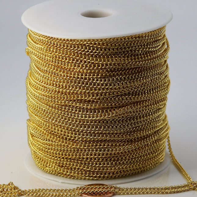 32 ft Gold Plated SOLDERED FACET sturdy Chunky Curb Chain - 2.7mm width Solder link - with Free Jumpring (50pcs) - 2.7F