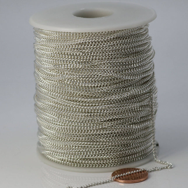 100 feet spool of Sterling Silver Plated SOLDERED FACET Curb Chain - 2.3mm Solder link - with Free Matching Jumpring (100 pcs) - 2.3F