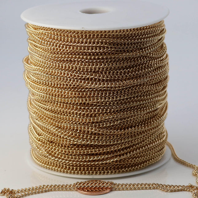 100 ft Champagne Gold (Pinky Gold) Plated SOLDERED FACET sturdy Chunky - 2.7mm width Solder link - w Free Jumpring (100 pcs) - 27CURB