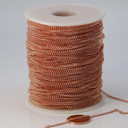 10 feet spool of Copper (Bright Copper) Plated SOLDERED FACET Curb Chain - 2.3mm Solder link - with Free Jumpring (10 pcs) - 2.3F