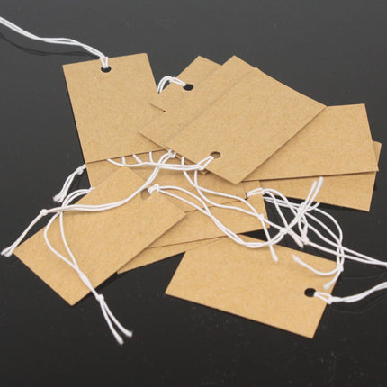 50/100/250/500 pcs of Jewelry - 15/16" x 1 7/16" - 23 x 37 mm - Brown/White - Pre-strung Tags Elastic String - Price Hang Tag ID Label