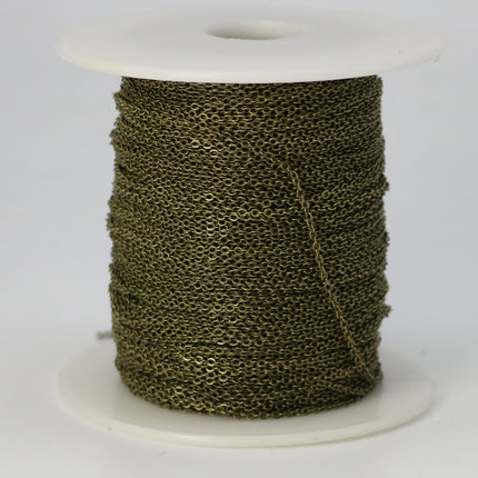 300 feet Antique Brass Micro Flat Chain - 1.5x1.2mm SOLDER Chain - little Oval Small Flat Soldered Cable - 1512F