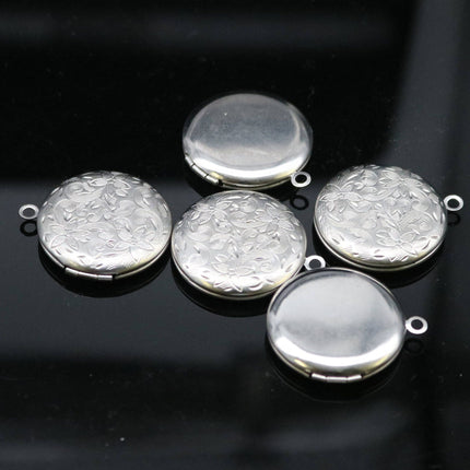 1/5/10/25 pcs STAINLESS STEEL Filigree Round Flower High Quality Locket Pendant Charm - 27x31mm 7mm thickness