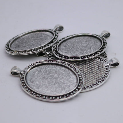 5 pcs Oval Antique Silver Bezel - for 30x40mm - Oval Pendant Blank Bezel for Cabochon Cameo Pendants, Photo Jewelry - T154