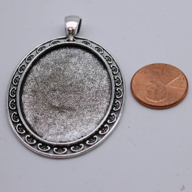 5 pcs Oval Antique Silver Bezel - for 30x40mm - Oval Pendant Blank Bezel for Cabochon Cameo Pendants, Photo Jewelry - T154