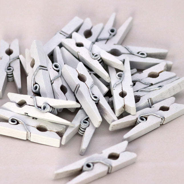100 pcs 1 1/8" 30mm White Wood Wooden Clip - Craft Clothes Pins - For Scrapbooking Fridge Magnets