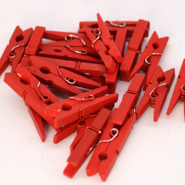 100 pcs 1 1/8" 30mm Red Wood Wooden Clip - Craft Clothes Pins - For Scrapbooking Fridge Magnets