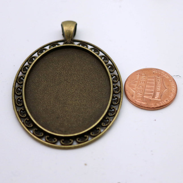 50 pcs Oval Antique Brass Bezel - for 30x40mm - Oval Pendant Blank Bezel for Cabochon Cameo Pendants, Photo Jewelry - T154
