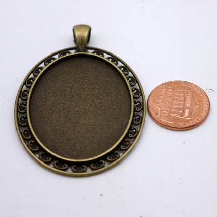 5 pcs Oval Antique Brass Bezel - for 30x40mm - Oval Pendant Blank Bezel for Cabochon Cameo Pendants, Photo Jewelry - T154