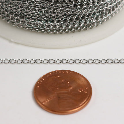 Wholesale Lot 100 feet of Stainless Steel Curb  - 2x2.5mm SOLDER Surgical Stainless Steel Sturdy tiny curb chain - 2mm Solder Link ST225S