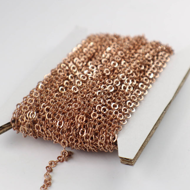 Sample Lot 3 ft spool of Raw Brass (Copper Color) (no plated) Flat ROUND Soldered Cable Chain - 3.4x3.4mm SOLDERED Link -  3434F