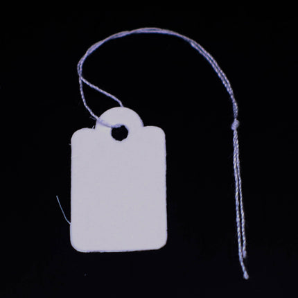500 pcs of Jewelry Price Tags - approx 1" x 5/8" - 26 x 16 mm - White Rectangular Tags - Pre-strung Tags Cotton String - Hang Tag ID Label