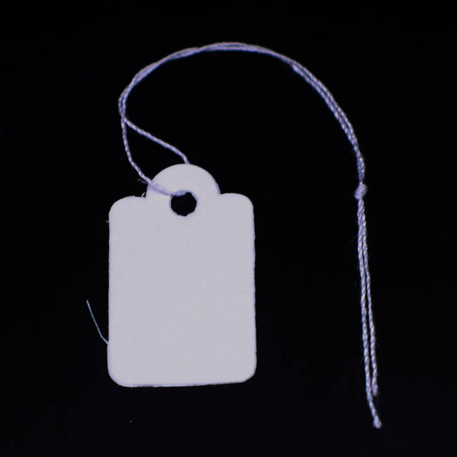 500 pcs of Jewelry Price Tags - approx 1" x 5/8" - 26 x 16 mm - White Rectangular Tags - Pre-strung Tags Cotton String - Hang Tag ID Label