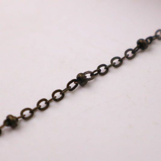 100 ft Antique Brass (Dark) Satellite Chain Flat BALL Chain - 3x1.7mm SOLDERED link - Antique Bronze Tiny Small Ball Flat Cable - 317SAT