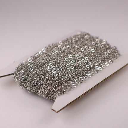32 ft Antique Silver Rhodium Plated Satellite Chain Flat BALL Chain - 3x1.7mm SOLDERED link - Rhodium Tiny Small Ball Flat Cable - 317SAT