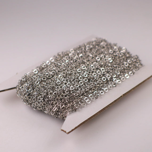 32 ft Antique Silver Rhodium Plated Satellite Chain Flat BALL Chain - 3x1.7mm SOLDERED link - Rhodium Tiny Small Ball Flat Cable - 317SAT