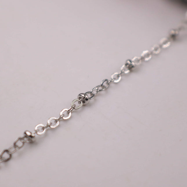 100 ft Antique Silver Rhodium Plated Satellite Chain Flat BALL Chain - 3x1.7mm SOLDERED link - Rhodium Tiny Small Ball Flat Cable - 317SAT