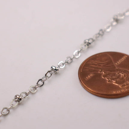 New Sample 3 ft Antique Silver Rhodium Plated Satellite Chain Flat BALL Chain - 3x1.7mm SOLDERED link - Rhodium Tiny Small Ball Flat 317SAT
