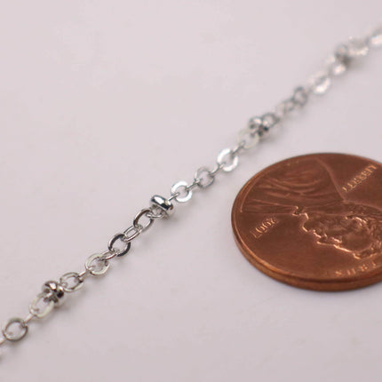 100 ft Antique Silver Rhodium Plated Satellite Chain Flat BALL Chain - 3x1.7mm SOLDERED link - Rhodium Tiny Small Ball Flat Cable - 317SAT