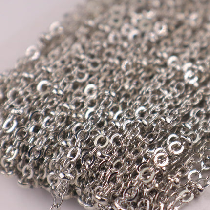 New Sample 3 ft Antique Silver Rhodium Plated Satellite Chain Flat BALL Chain - 3x1.7mm SOLDERED link - Rhodium Tiny Small Ball Flat 317SAT