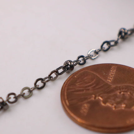 New Sample 3 ft Gunmetal Satellite Chain Flat BALL Chain - 3x1.7mm SOLDERED link - Tiny Small Ball Flat Cable Chain - 317SAT