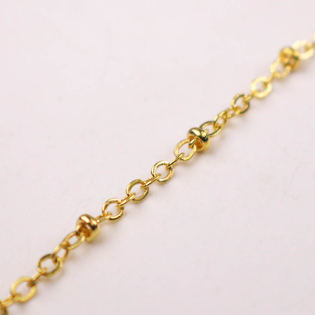 100 ft Gold Plated Satellite Chain Flat BALL Chain - 3x1.7mm SOLDERED link - Tiny Small Ball Flat Cable Chain - Bulk Wholesale - 317SAT