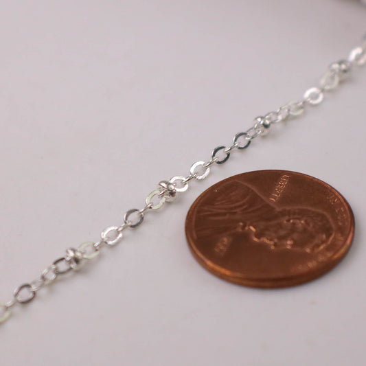 10 ft Sterling Silver Plated Satellite Chain Flat BALL Chain - 3x1.7mm SOLDERED link - Tiny Small Ball Flat Cable Chain - 317SAT