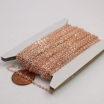 New Sample 3 feet ROSE Gold Plated Chain Flat Chain - 3x1.7mm SOLDERED link - Tiny Small Flat Cable Chain - Bulk Wholesale 317F
