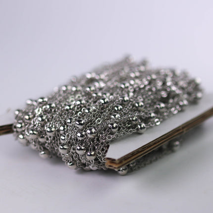 New Sample 3 feet of Rhodium Plated Satellite LARGE Ball Bead Solder Cable Chain - 3x1.7mm Link - 4mm Ball   - 317BBSAT