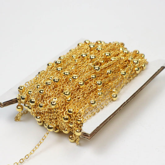 New 300 feet of Gold Plated Satellite LARGE Ball Bead Solder Cable Chain - 3x1.7mm Link - 4mm Ball   - from USA 317BBSAT