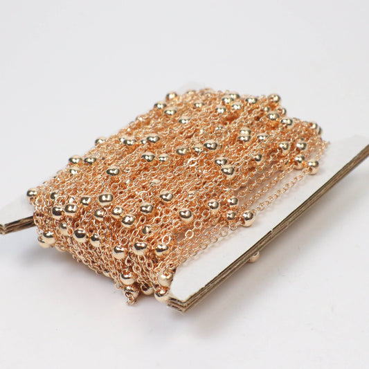 100 feet of Champagne Gold (Pinky Gold) Plated Satellite LARGE Ball Bead Solder Cable Chain - 3x1.7mm Link - 4mm Ball   317BBSAT