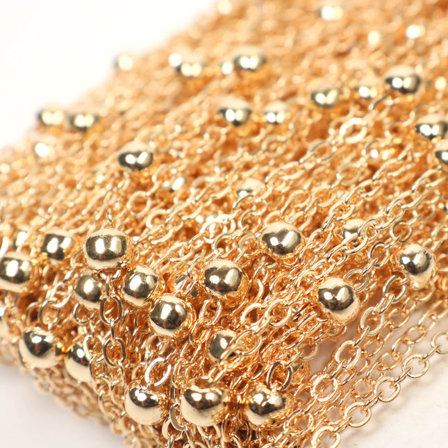 3 feet of Champagne Gold (Pinky Gold) Plated Satellite LARGE Ball Bead Solder Cable Chain - 3x1.7mm Link - 4mm Ball   317BBSAT