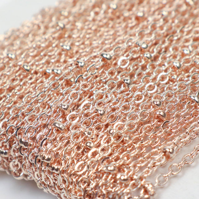 New 32 feet ROSE Gold Plated Satellite Chain Flat BALL Chain - 2.4x1.7mm SOLDERED link - Tiny Small Ball Flat Cable Chain  - 2417SAT