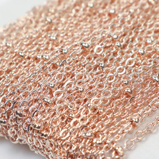 New 10 feet ROSE Gold Plated Satellite Chain Flat BALL Chain - 2.4x1.7mm SOLDERED link - Tiny Small Ball Flat Cable Chain  - 2417SAT